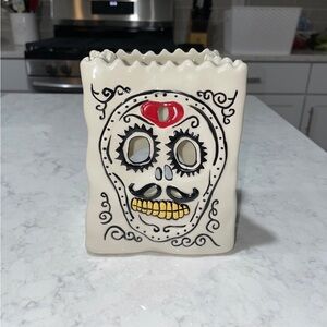 Blue Sky White Sugar Skull Luminary Bag Day of the Dead Tealight Candle Holder